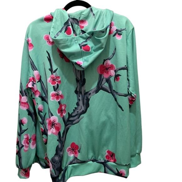 Rage on hoodie jacket. Size medium green floral print 2 front pockets - Picture 3 of 10